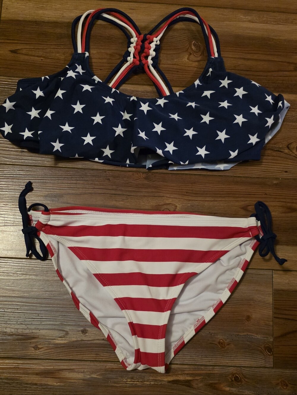 Endless Sun American Flag Star & Stripe Flounce Bikini Set Size XL